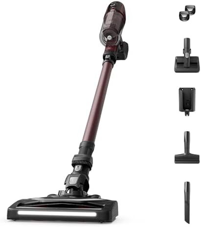 Rowenta X-Pert 6.80, Aspirapolvere Senza Fili Potente, Scopa Elettrica Senza Fili con Spazzola Multifunzione con Luci LED, Display, Autonomia Fino a 60 Minuti, 100 Watt, RH6483, Colore Burgundy