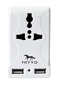 Niyyo ABS 3 Pin Multi-Plug USB Travel Adapter(White and Black)