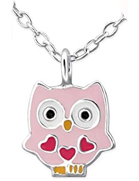 Halskette Kinder aus Sterling-Silber 925/000rhodiniert und Epoxidharz–Eule Eule rosa