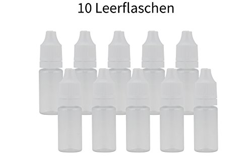 10x 10ml PET Leerflasche mit dünnem Dropper / Auslass und Kindersicherung im Deckel für E-Liquid Shisha-Liquids Kosmetika uvm.