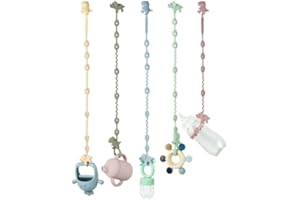 PandaEar Silikonowe paski do zabawek dla niemowląt – 5 szt. pasków bezpieczeństwa do zabawek z dinozaurem – regulowane paski do smoczka – silikonowe klipsy do butelek, wózków dziecięcych, krzesełek