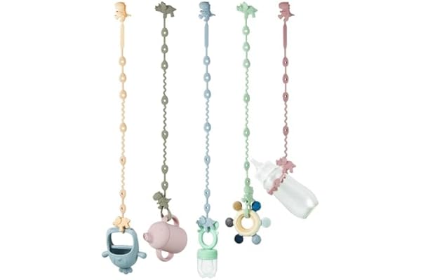 PandaEar Silicone Toy Straps for Baby 5 Pack