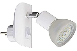‎TRANGO Trango LED Steckerleuchte 11-046 in Weiß mit Glas Lampenschirm, Stecker-Nachtlicht incl. je 1x GU10 3000K warmweiß LED Leuchtmittel & ON/OFF Schalter Leselampe, Wandlampe, Küchen Steckerlicht
