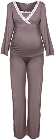 Herzmutter Comfortable Maternity Pajamas-Nightwear For Pregnant Women - Garments In Long or Short Style - Out Of Viscose, Darkblue, Grey, Taupe, Striped, Maritime, (2000) (M, Taupe)