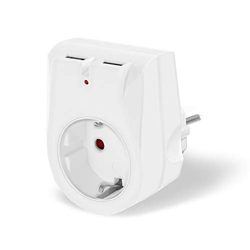 benon Steckdosen-Adapter mit 2X USB Weiß - 2in1 Stecker - mit Überlastschutz und Kindersicherung - 2.1A USB (5V), max. 3680W