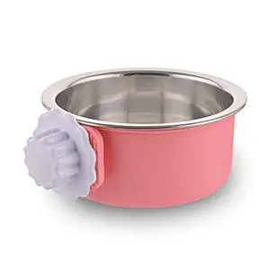 Guardians Crate Dog Bowl Removable Stainless Steel Water Food Feeder Bows Cage Coop Cup for Cat Puppy Bird Pets (Small, Pink with Flower Screw)