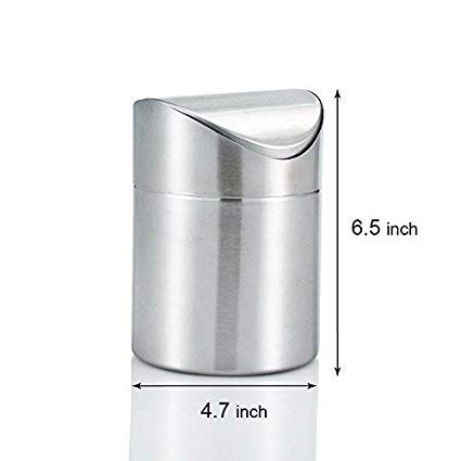 Countertop Brushed Stainless Steel Swing Lid Table Desk Car Mini Trash Can Trash Bin Set, Come with Trash Bag, 1.5 L / 0.40 Gal, 5 Color Options, Silver