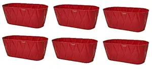 Wonderland Set of 6 : Solitare Window PP/ PVC Plastic Planter, planters, Pot, Flower pots, Plant pots, Garden pots, pots for Plants Balcony, Garden Decor (Red)