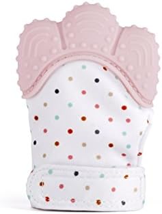 MonkeyTots Teething Mitten Baby Soother Glove - Pain Relief Remedy for Sore Gums and Cutting Teeth, Gel Applicator for Babies Mouths Suitable from 2 months to Toddler (Rose Pink)