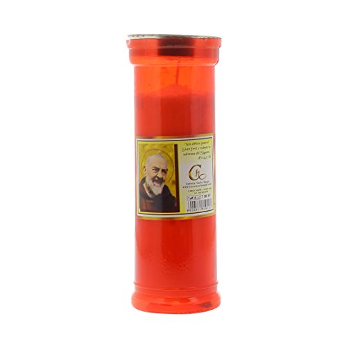 Cereria Carlo Nappi St Pio Grave Light, Refined Paraffin, Scented Essences, Red, 6.5 x 6.5 x 21 cm