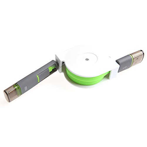 Skitic 2 in 1 Ausziehbares Roll-up Micro USB Typ C Metall Ladekabel Datenkabel Schnellladekabel für Huawei P9/ P9 Lite/ P8/ P8 Lite, Samsung Galaxy S7/ S7 Edge/ S6 / S6 Edge / S5 / S4, Galaxy Note 5/ 4/ 3/ 2, HTC, Sony, Oneplus, Xiaomi, LG, Motorola, Alle Handys und Tablette mit Android System (Grün) - 2