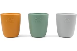 Done by Deer Mini vasos de silicona, 3 unidades, color verde, mostaza y gris