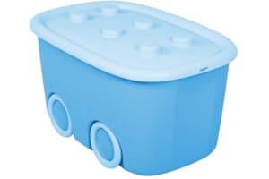 Ondis24 Funny Box - Caja contenedora para juguetes con tapa y ruedas, color azul