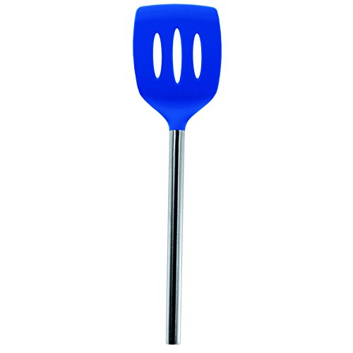 Pure Vie(TM) Küchen Schlitzwender Pfannenwender aus Silikon mit Edelstahlgriff - 33cm lang – Blau