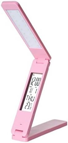 FUBARBAR LED Desk Lamps - Dimmable Foldable Rechargable Reading Table Lamp Light Touch Control Calendar Alarm Clock Temperature Lamp (Pink)
