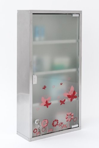 60cm Medizinschrank Arzneischrank Edelstahl matt Glas XXL Hausapotheke Schmetterlinge - 5