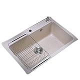 【El fregadero le ahorra tiempo】: nuestro fregadero de piedra de cuarzo también es un material bastante suave que puede limpiar muchos utensilios de cocina y artículos para el hogar.De esta manera puede colocar muchos cubiertos dentro sin preocuparse por la rotura de los cubiertos o la porcelana.Este fregadero proporciona un montón de espacio limpio para ahorrar tiempo en la cocina.