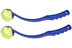 Fluffix Ballwerfer für Hunde mit Tennisball - 2er Set - 38 cm - Weitwurf-Technologie für aktives Apportieren, praktisch und hygienisch, aus robustem Kunststoff