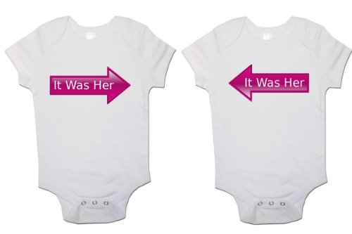 Twins Baby bodysuits (Set Of 2) "It Was Her" Babygrow Vest (3 - 6 Months)