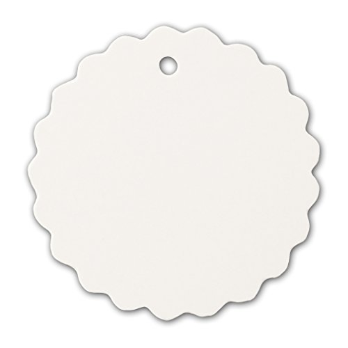 LWR Crafts Bastelanhänger, rund mit gewelltem Rand, 100 Stück, mit Juteschnur (254 cm), weiß, 2"