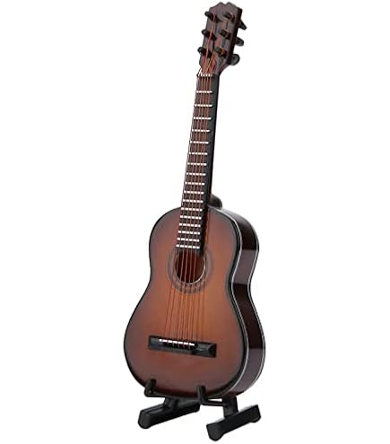 Regun Miniatur Gitarre Modell 10 Cm – Holz-Gitarre Mit Ständer & Koffer, Deko Für Schreibtisch & Musikzimmer