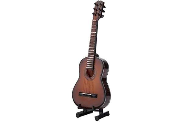 Garosa Guitare Miniature en Bois Artisanale 14cm avec Support de Stand - Décoration Maison Élégante pour Amateurs de Musique et Accessoires de Dollhouse Idéal Cadeau Collecteur Marron