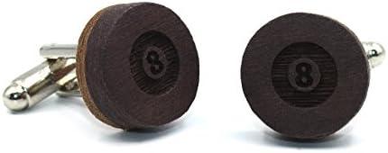 Wooden cufflinks Eight Ball. Fashion collection: natural walnut wood shirt cufflinks for men, crafted in Spain by Territorial Wood. Wedding & events line. Billiard engraved design. Elegant, original, sharp and dapper gift