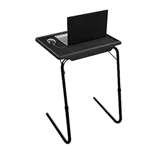 TABLE MAGIC Multipurpose Laptop Table Mat Finish Top PP Steel Metal 53 * 40 * 73cm 6 Heights 3 Angles Adjustable Foldable (Midnight Black, Modern Without footrest)