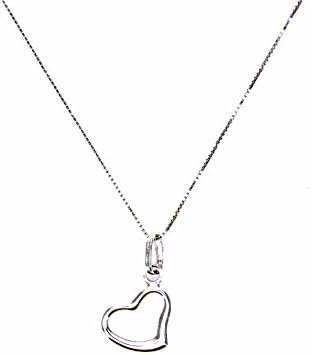 18 kt White Gold Chain Veneta with Open Heart – Pendant Necklace – Heart Women Girl Girl