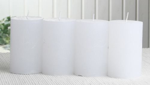 SET: 4x Rustik-Stumpenkerze, 8 x 5 cm Ø, weiß