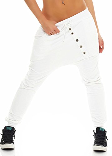 Malito Pantalón Boyfriend Classic Botón Baggy Aladin Bombacho Sudadera 8023 Mujer Talla Única (Blanco)