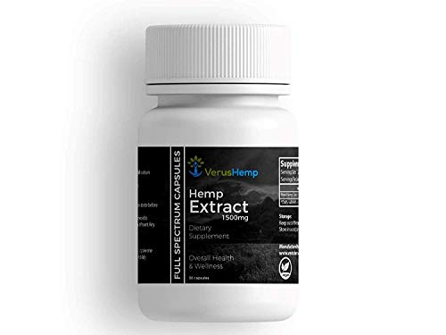 VerusHemp 1500mg Cápsula de Extracto de Cáñamo - Espectro Completo | 30 Cápsulas | 50 mg por cápsula ||| Full Spectrum Raw Hemp Capsules | 30 Capsules | 50mg per Capsule