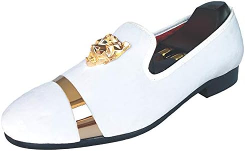 Men's Black Velvet Loafers Slippers with Gold Buckle Wedding Dress Shoes Slip-on Smoking Flats