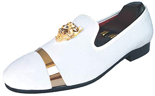 Men's Black Velvet Loafers Slippers with Gold Buckle Wedding Dress Shoes Slip-on Smoking Flats