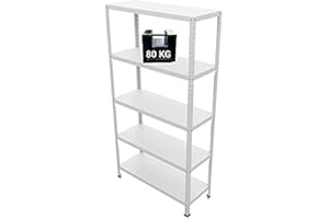 Grima SCAFFALE IN METALLO “BIANCO” ETTORE KIT BULLONI 100 X 40 X H187 CM CON 5 PIANI