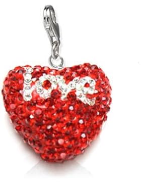 Valentinstag Glitzer Charm Anhänger 'Love' Herz 20 mm Rot 925 Silber