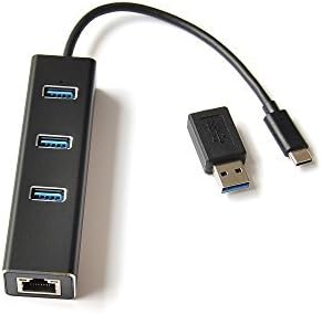 Obuolys Aluminum USB-C Ethernet HUB, 3 USB 3.0 + Gigabit Network Port for Apple MacBook 12, 2016 2017 MacBook Pro Touch Bar 13 15, Thunderbolt 3 compatible, Dell XPS , more PC with Type-C Port, Lan Adapter