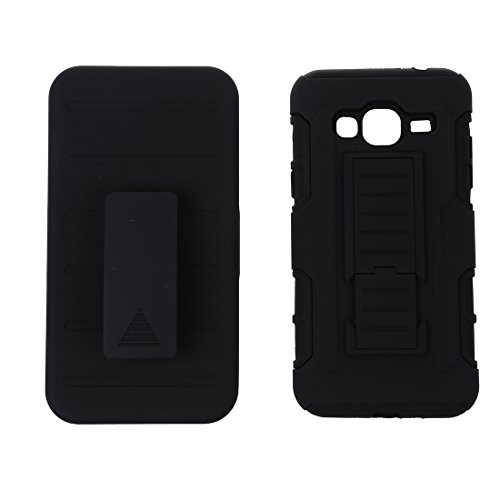 Caja del telefono celular - TOOGOO R 3 en 1 caja hibrida protectora de alto impacto   pinza de correa soporte caja de bolso de telefono para el Samsung Galaxy J3 negro