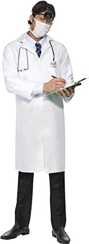 Smiffys Adult men's Doctor Costume, Long Coat and Mask, Accident and Emergency, Serious Fun, Size M, 22192