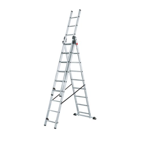 Preisvergleich Produktbild Hailo ProfiStep combi, 3-teilige Alu-Kombileiter, 3x9 Sprossen, stabiler Querbalken, Transportsicherung, bis 150 kg, made in Germany, 7309-101