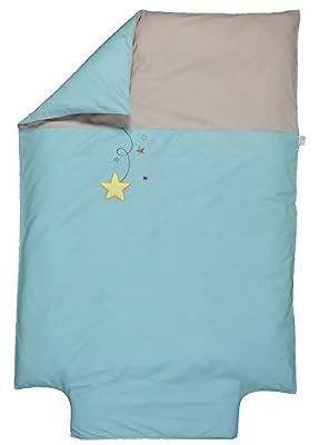 P'tit Basile - Housse de couette brodée bébé - enfant - dimensions 100x140 cm - Coton biologique de qualité supérieure, 57 fils/cm2, Tissage serré pour plus de douceur - Collection Pluied'étoiles - Coloris Turquoise - housse de couette avec bouteil…
