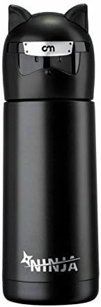 Landrind Portable Thermos Travel Mug Cute Design Vacuum Insulated Stainless Steel Thermos Water Bottle, Mini Size Coffee Thermos &amp; Vacuum Flask (300 mL, NINJA &amp; Black)