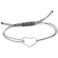 SCHOSCHON Damen Freundschaftsarmband Herz 925 Silber rosevergoldet | Armband Valentinstag Trauzeugin Schmuck Grau