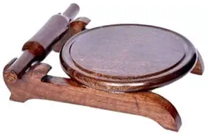 M.A HANDICRAFTS Wooden Chakla belan with Stand, Round Chapati Chakla, Perfect for Making Chappati at Home, Wooden Roti/Chapati Maker, Wood Rolling Board and Rolling Pin Set