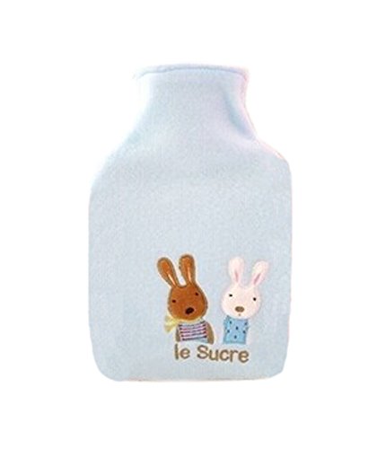 Lovely Animal Series Design Hot Water Bottle With Cover-Blue Rabbit (28x16cm)