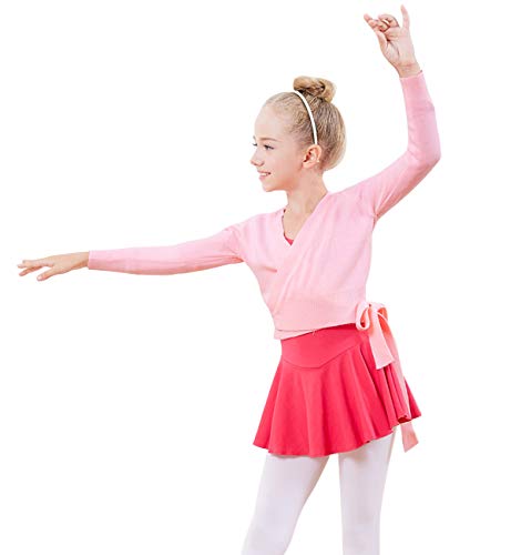 Happy Cherry Cache-Coeur Danse Fille Veste de Ballet Manches Longues Gilet de Danse Classique Ballet Tricot Fille 5-12 Ans Bleu Noir Rose