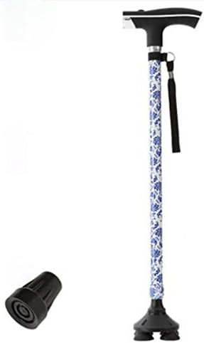 moxin Illuminated walking stick - aluminum alloy anti-slip hiking - blue and white porcelain crutches, imitation feet bare base dual-use blue and white porcelain 088 - with light
