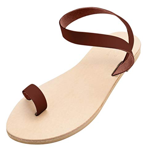 Preisvergleich Produktbild Damen Sandalen Zehentrenner Böhmen Flache Sandaletten Badesandale Sommerschuhe Strandschuhe Pantoletten Boho Peep Toe Flip Flop Hausschuhe (EU:36, Braun)