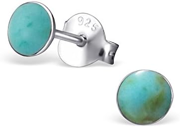 Si Si Select - Quality 925 Sterling Silver Earrings - SMALL Flat, Round, Turquoise Shell Studs - 4X4mm - Free Gift Box