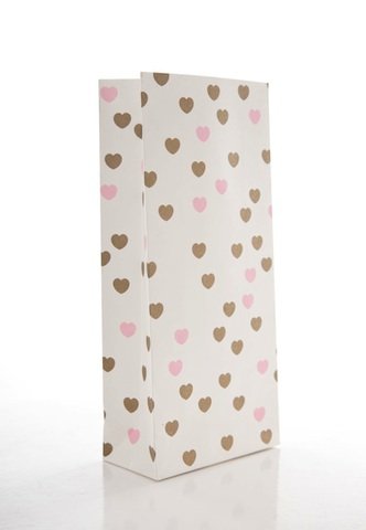 10 Sweetheart Gastgeschenk-Papiertüte mit Gold-farbenen & Rosa Herzen